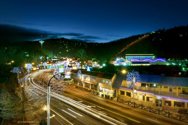 City lights near Ever After, a 1 bedroom cabin rental located in Gatlinburg