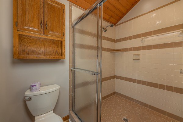 Shower in a bathroom at Cubs' Crib, a 3 bedroom cabin rental located in Gatlinburg