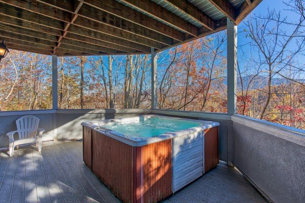 Hot tub at Chalet Mignon, an 8-bedroom cabin rental located in Gatlinburg