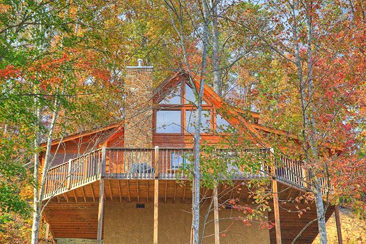 Looking up at the back of Picture Perfect Hideaway, a 2 bedroom cabin rental located in Pigeon Forge