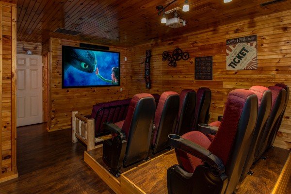 Theater room in cabin 1 at The Settlement, a 10 bedroom cabin rental located in Pigeon Forge