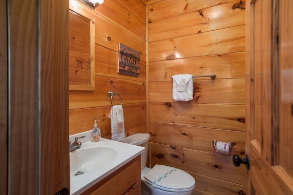 Half bath at Graceland, a 4-bedroom cabin rental located in Pigeon Forge