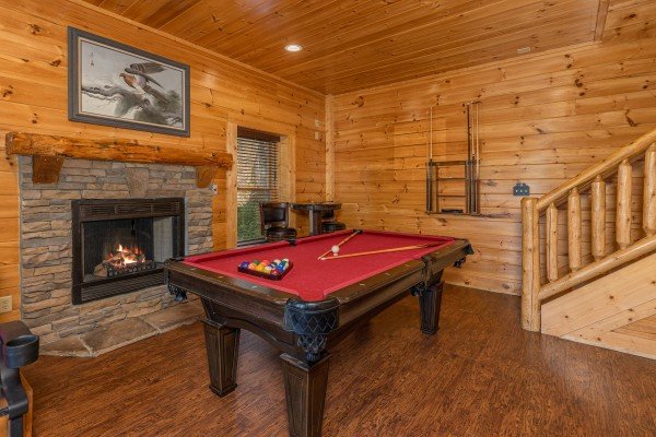Pool table at Loving Every Minute, a 5 bedroom cabin rental located in Pigeon Forge 