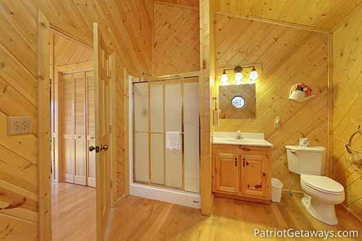 Bathroom with shower and vanity at About Time, a 2 bedroom cabin rental located in Pigeon Forge