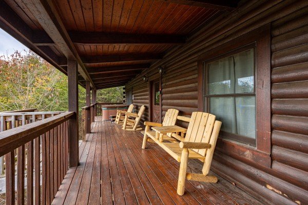 Deck seating at Top of the Way, a 2 bedroom cabin rental located in Pigeon Forge