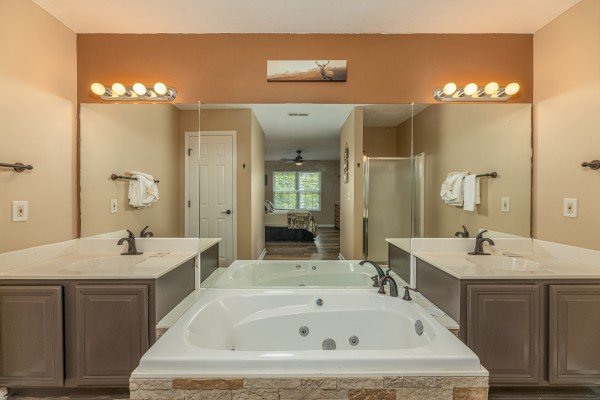 Lower level jacuzzi at High In The Smokies, a 2 bedroom cabin rental located in Gatlinburg