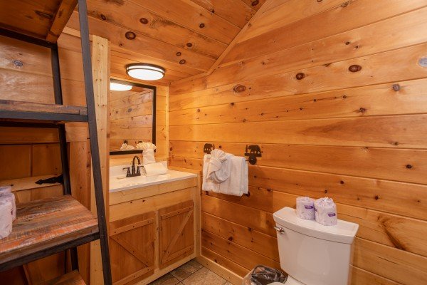 Bathroom at Knotty Nest, a 1 bedroom cabin rental located in Pigeon Forge