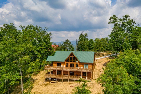 Drone exterior view at J's Hideaway, a 4 bedroom cabin rental located in Pigeon Forge