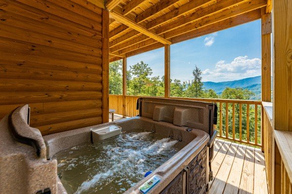 Hot tub at J's Hideaway, a 4 bedroom cabin rental located in Pigeon Forge