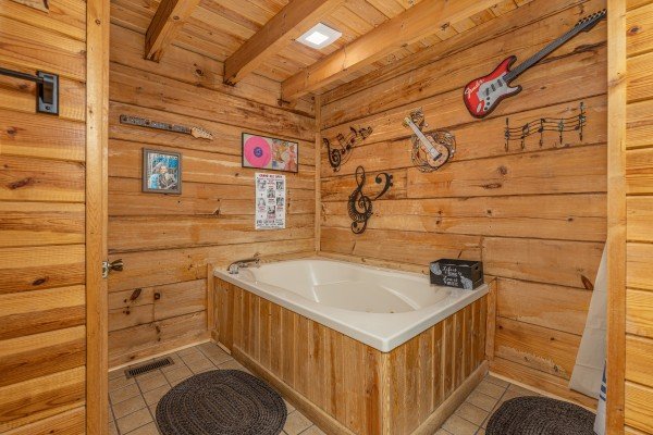 Jacuzzi in a bathroom at Leconte Nirvana, a 3 bedroom cabin rental located in Pigeon Forge