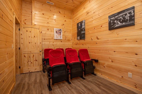 Theater seating at Mountain Pool & Paradise, a 3 bedroom cabin rental located in Pigeon Forge
