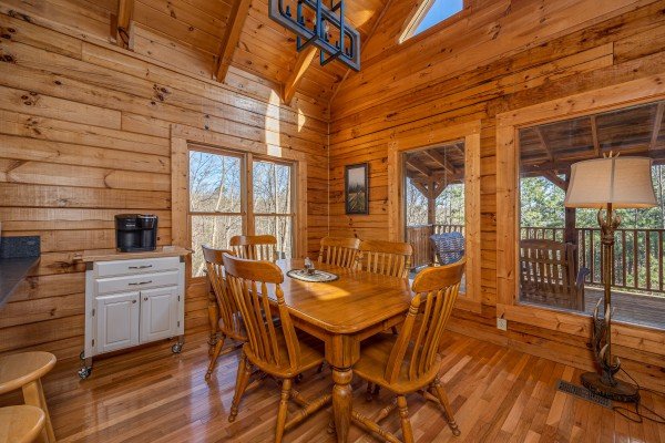 Dining table at The Roost, a 2 bedroom cabin rental located in Pigeon Forge