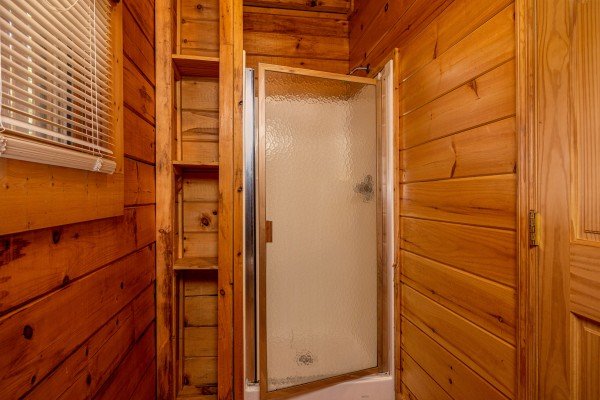 Shower at The Roost, a 2 bedroom cabin rental located in Pigeon Forge