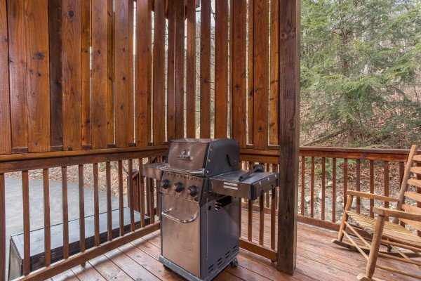 Grill on the deck at 5 Star Celebration, a 1 bedroom cabin rental located in Pigeon Forge