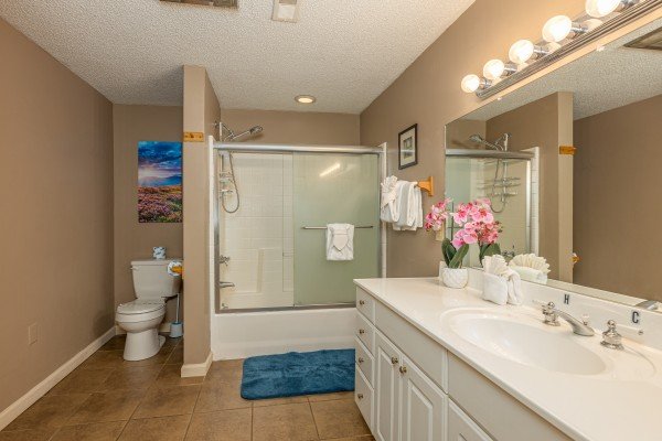 Second floor bathroom at Buena Vista Getaway, 3 bedroom cabin rental located in Gatlinburg