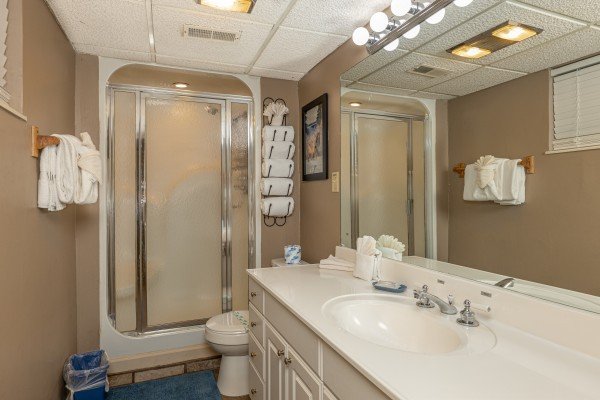 Downstairs bathroom at Buena Vista Getaway, 3 bedroom cabin rental located in Gatlinburg