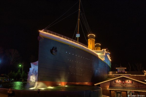 The Titanic at night near Henwood's Hideaway, a 1 bedroom cabin rental located in Pigeon Forge