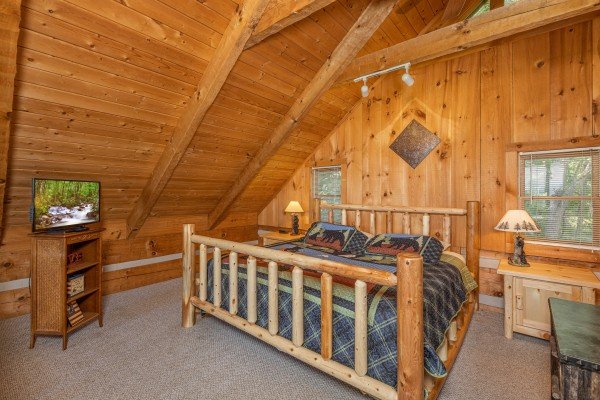 Bedroom at A Room With A View, a 1 bedroom cabin rental located in Pigeon Forge