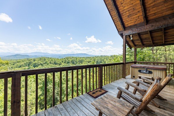 Mountain view and outside seating at A Room With A View, a 1 bedroom cabin rental located in Pigeon Forge