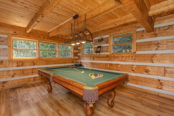 Pool table at A Room With A View, a 1 bedroom cabin rental located in Pigeon Forge