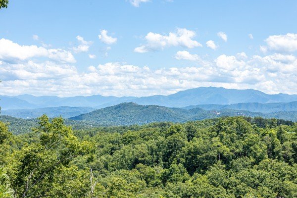 Mountain view from deck without guard rail at A Room With A View, a 1 bedroom cabin rental located in Pigeon Forge