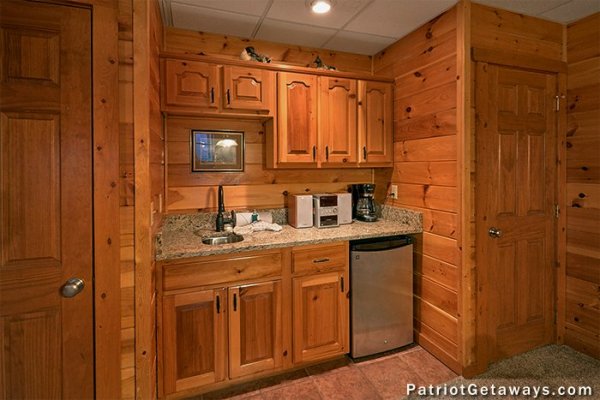 Kitchenette in the game room at The Big View, a 4 bedroom cabin rental located in Pigeon Forge