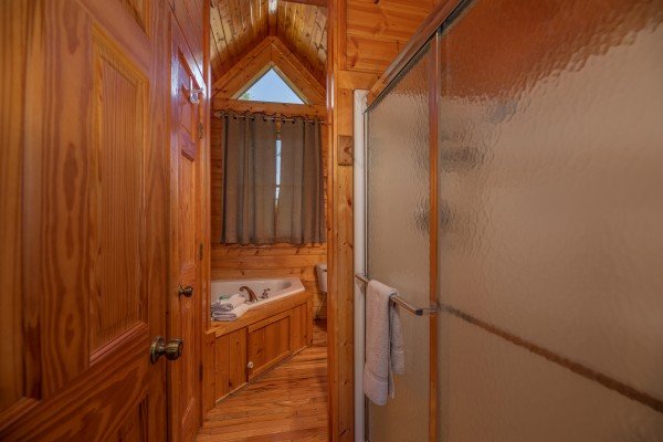 Bathroom with walk in shower at Majestic Mountain, a 4 bedroom cabin rental located in Pigeon Forge