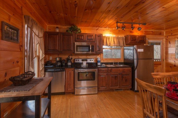 Kitchen with stainless appliances at Moonshine Memories, a 2 bedroom cabin rental located in Gatlinburg