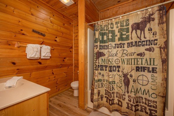 Bathroom at Mountain Magic, a 1 bedroom cabin rental located in Pigeon Forge
