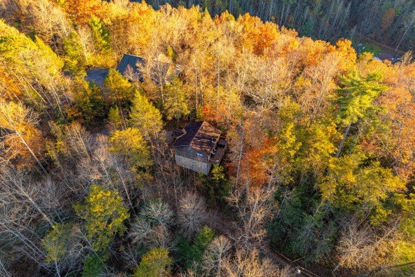 Drone view at A Dream Romance, a 1 bedroom cabin rental located in Gatlinburg