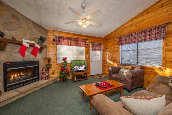 Fireplace at A Dream Romance, a 1 bedroom cabin rental located in Gatlinburg