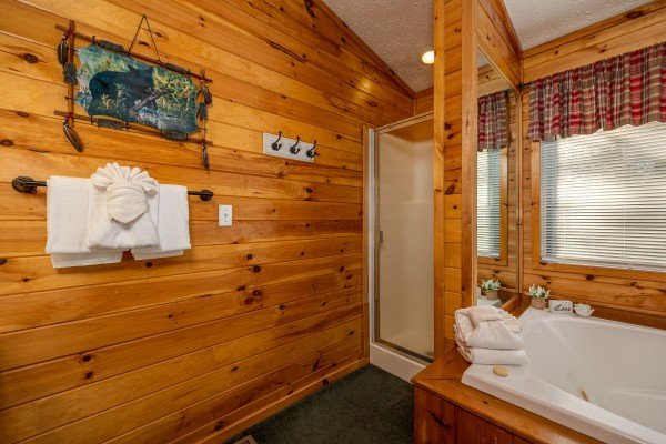 Shower at A Dream Romance, a 1 bedroom cabin rental located in Gatlinburg