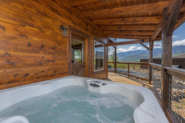 Hot tub and mountain view at Heaven's Hill, a 3 bedroom cabin rental located in Gatlinburg
