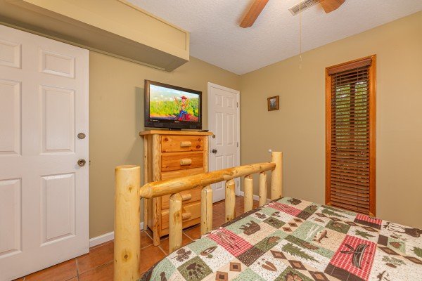 Bedroom amenities at Copper Owl, a 2 bedroom cabin rental located in Pigeon Forge