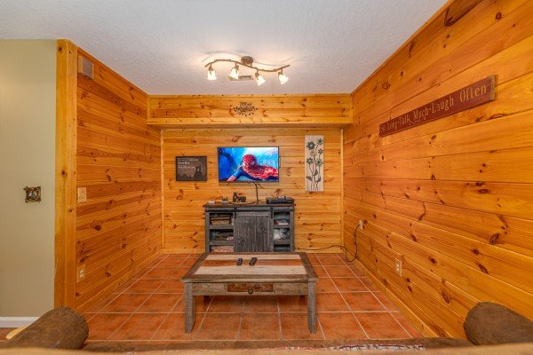 Entertainment room flat screen at Copper Owl, a 2 bedroom cabin rental located in Pigeon Forge