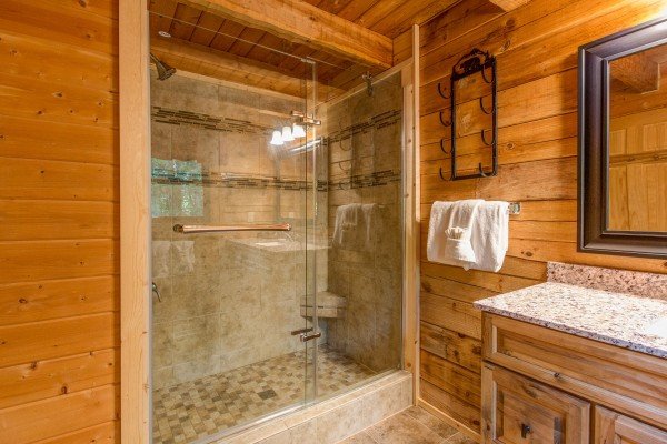 Bathroom with a shower at Cupid's Crossing, a 1 bedroom cabin rental located in Pigeon Forge