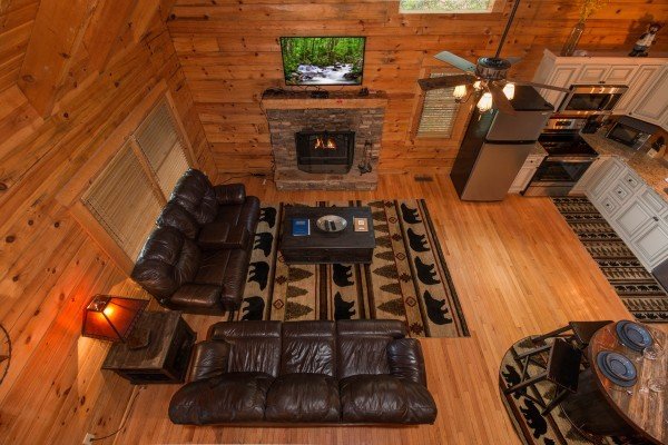 Looking at the living room at Bear Mountain, a 2 bedroom cabin rental located in Pigeon Forge