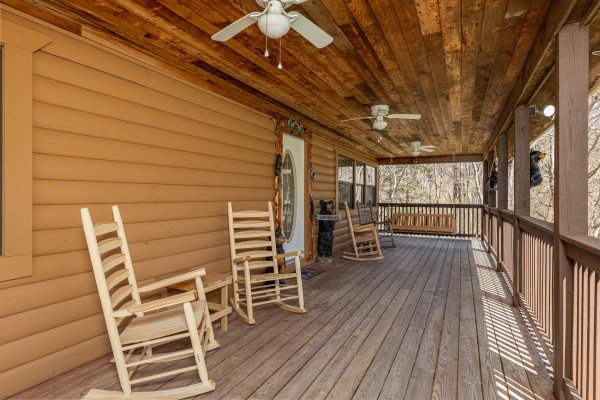 Front porch at A Mountain Hyde-a Way, a 2 bedroom cabin rental located in Pigeon Forge