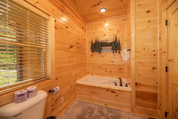 Jacuzzi in the bathroom at Elk Horn Lodge, a 5 bedroom cabin rental located in Gatlinburg