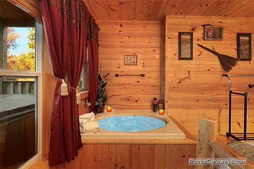 In bedroom jacuzzi tub at Paradise View, a 1 bedroom cabin rental located in Pigeon Forge