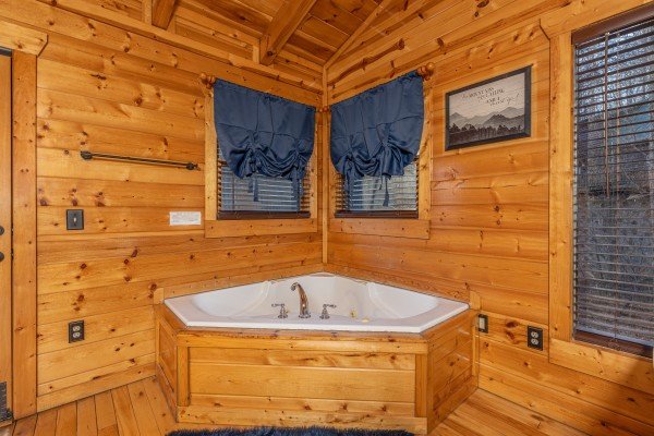 Jacuzzi in a corner at A Bear on the Ridge, a 2 bedroom cabin rental located in Pigeon Forge