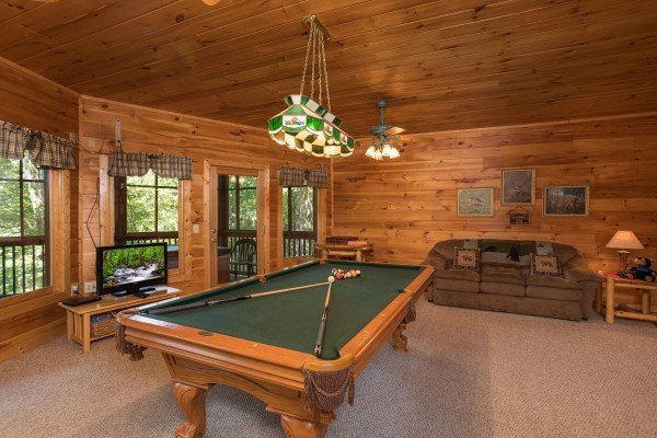 Pool table in the game room at Friends in High Places, a 4-bedroom cabin rental located in Pigeon Forge