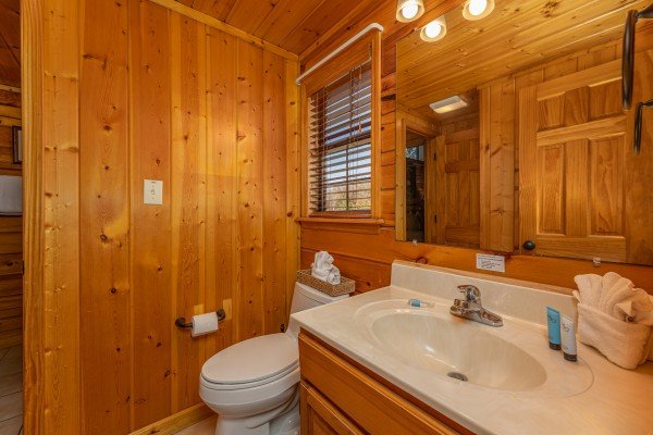 Bathroom at Close at Heart, a 1 bedroom cabin rental located in Pigeon Forge