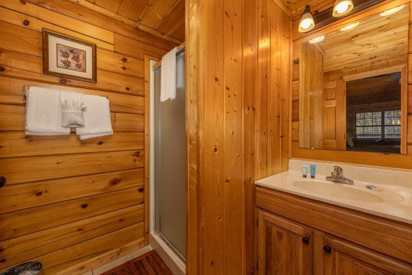 Bathroom with a shower at Close at Heart, a 1 bedroom cabin rental located in Pigeon Forge
