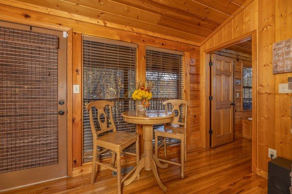 Bistro table for 2 at Close at Heart, a 1 bedroom cabin rental located in Pigeon Forge