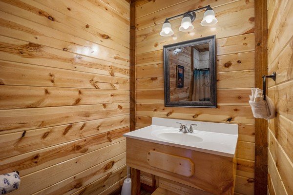 Bathroom sink at Mountain Joy, an 8 bedroom cabin rental located in Pigeon Forge