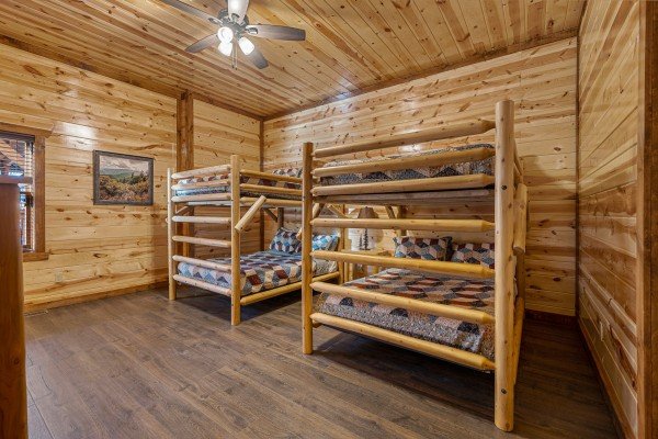 Queen sized bunk beds at Mountain Joy, an 8 bedroom cabin rental located in Pigeon Forge