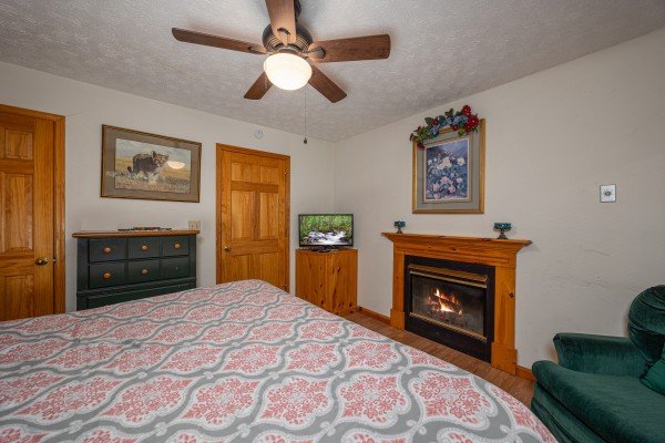 Bedroom amenities at Oakwood, a 1 bedroom cabin rental located in Pigeon Forge