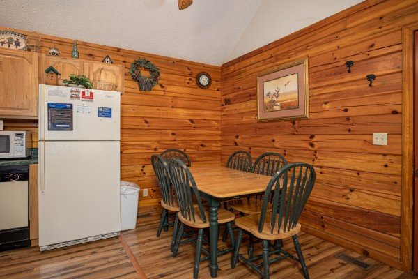 Dining table at Oakwood, a 1 bedroom cabin rental located in Pigeon Forge