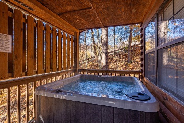 Hot tub at Oakwood, a 1 bedroom cabin rental located in Pigeon Forge